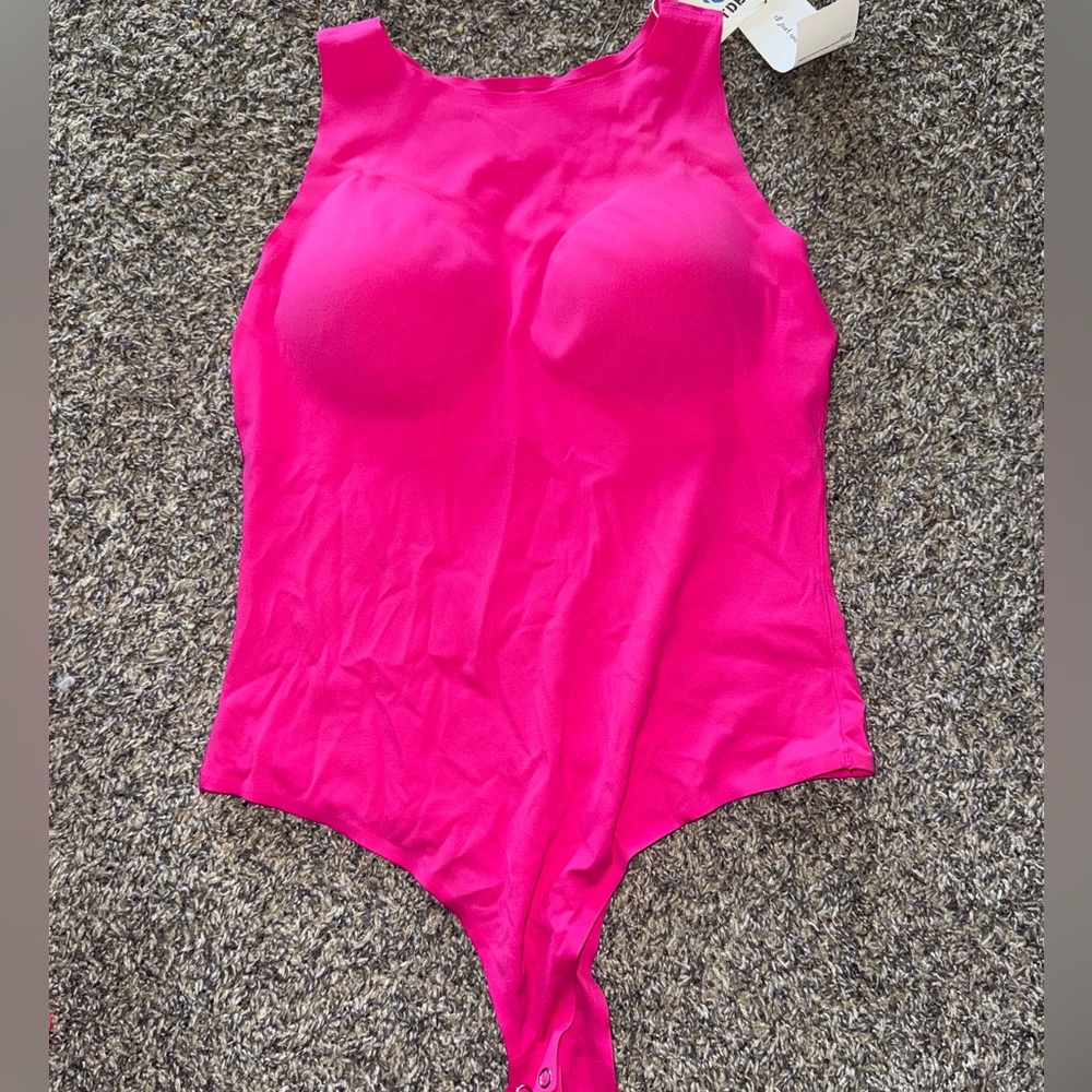 Neon hot pink sleeveless tank bodysuit